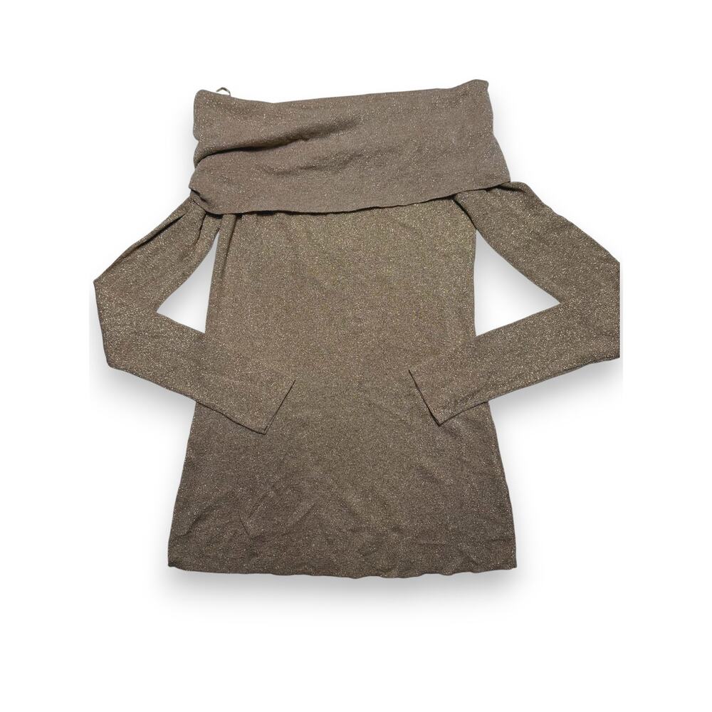 Ann Taylor Shimmery Metallic Foldover Neck Tunic Knit Long Sleeve Size Small